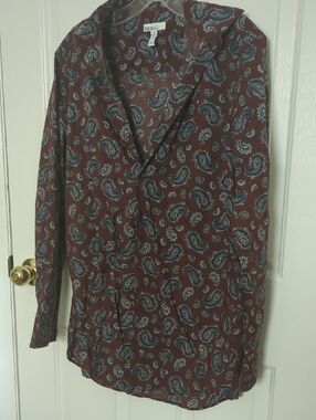 Bar III Burgundy Paisley Button-Up Shirt with Blue Print